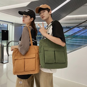 カスタマイズされた天然トートバッグ女性用大容量トートバッグ大学生用ポケットキャンバス付き