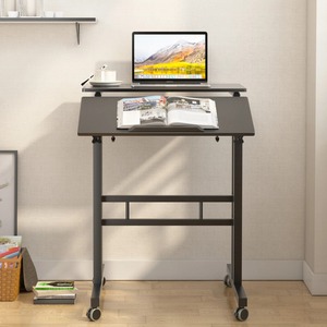 Escritorio de ordenador de pie de madera ajustable para estudio de oficina en casa escritorio segmentado con ruedas de ángulo libre función de plegado fácil - Product Image 2