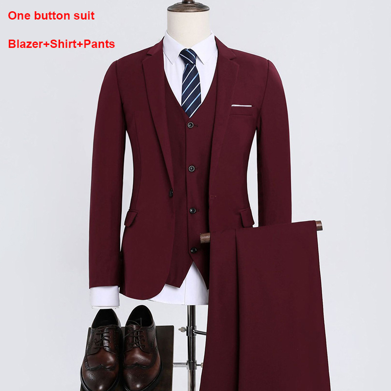 Traje de pantalón y camisa de chaqueta de un botón para hombre color burdeos