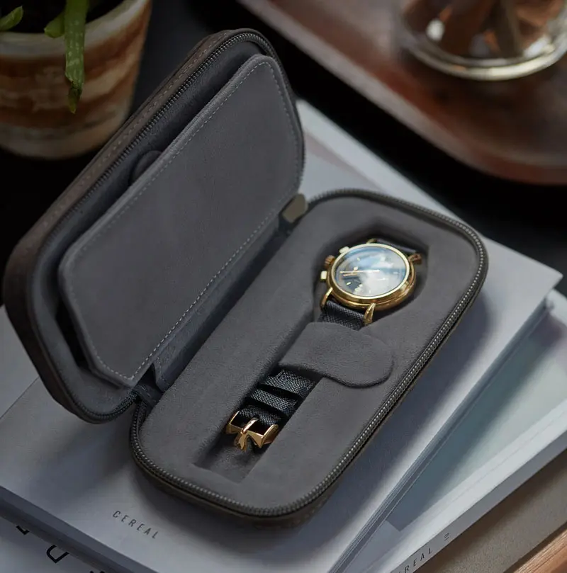 Nouvelle montre étui de voyage 2 fentes étui de montre en cuir pour hommes de protection