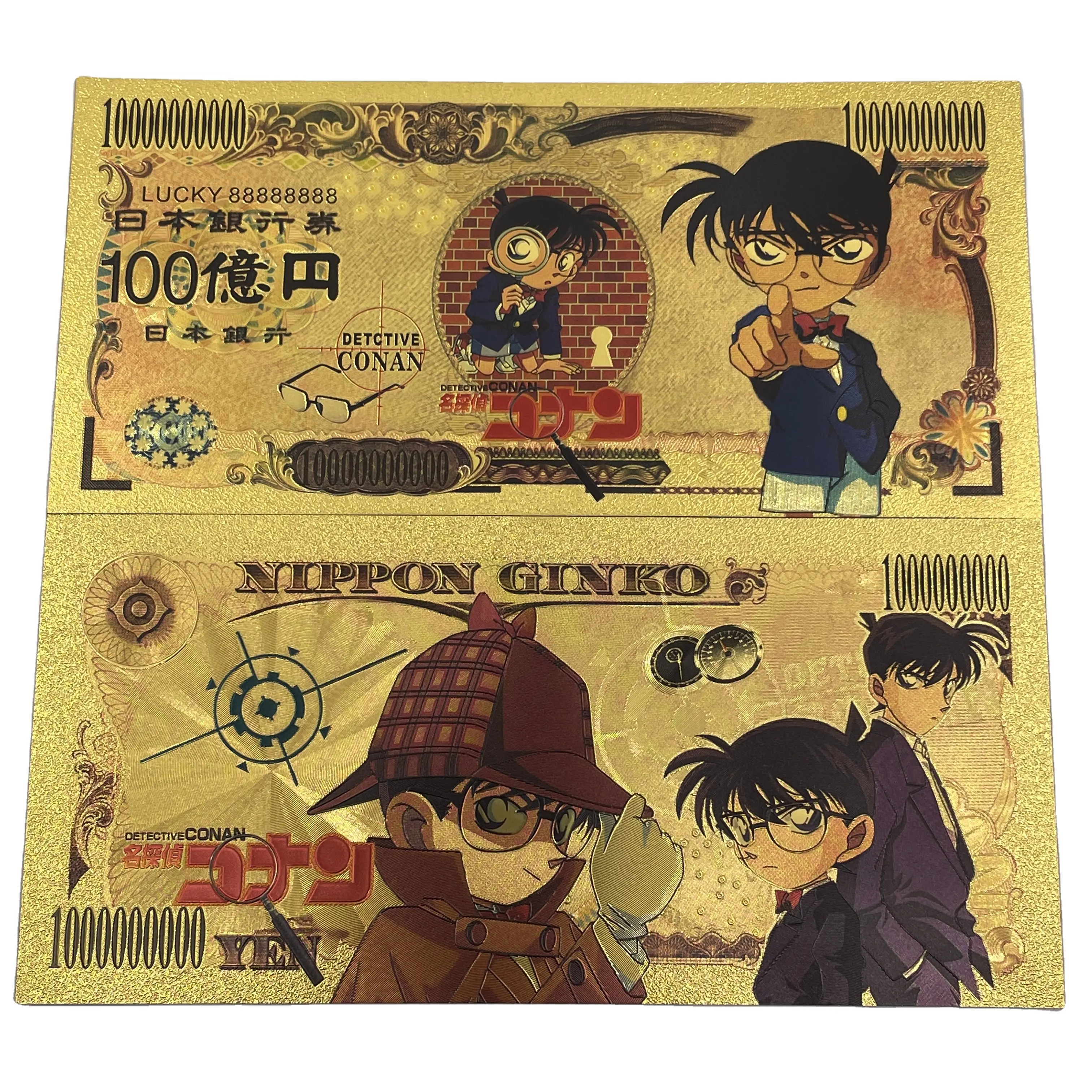 5 tipos, seleccione Japón Anime Detective Conan Gold Foiled tarjetas de plástico para la memoria de la infancia famosas tarjetas de recuerdo de dibujos animados boletos