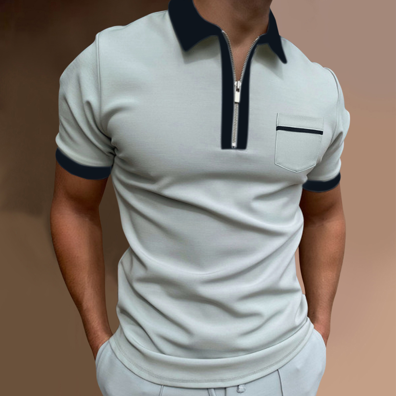 Gray with navy blue