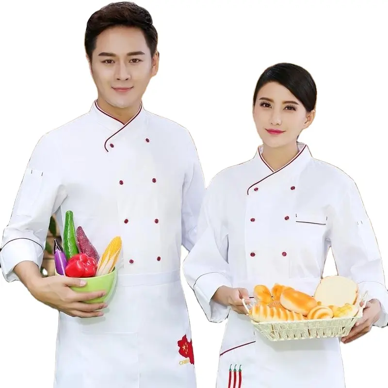 Uniforme personalizzata hotel chef con logo ricamato doppio petto ristorante cappotto da lavoro