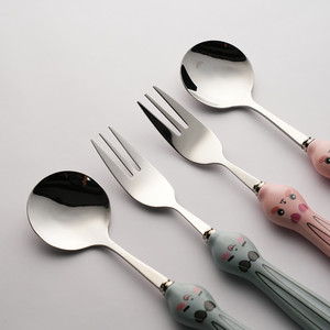 Phim hoạt hình muỗng và Ngã Ba cấp thực phẩm 18/10 thép không gỉ thiết kế dễ thương trẻ em thép không gỉ thiết lập dao kéo cho bán buôn - Product Image 3