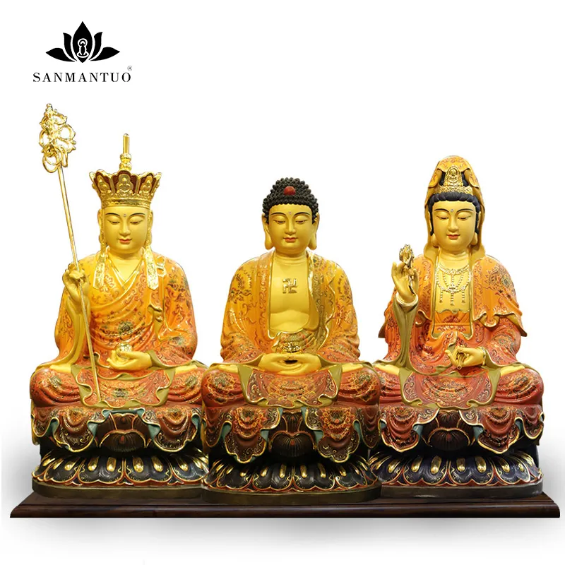 Reines kupfer Shakyamuni Buddha Suwa drei heiligen Buddha statuen Tibetischen könig bodhisattva statuen Guanyin bodhisattva statuen