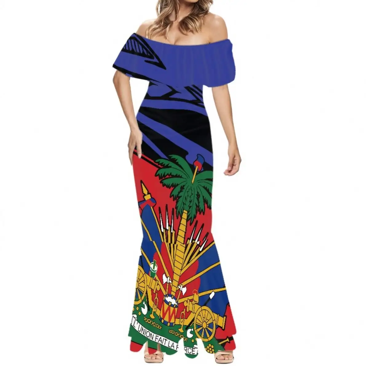 Personalizado Haití Bandera de Haití Vestido de verano Boda Dama DE HONOR Largo Maxi Vestido de sirena Vestidos de fiesta para mujeres Vestido de noche