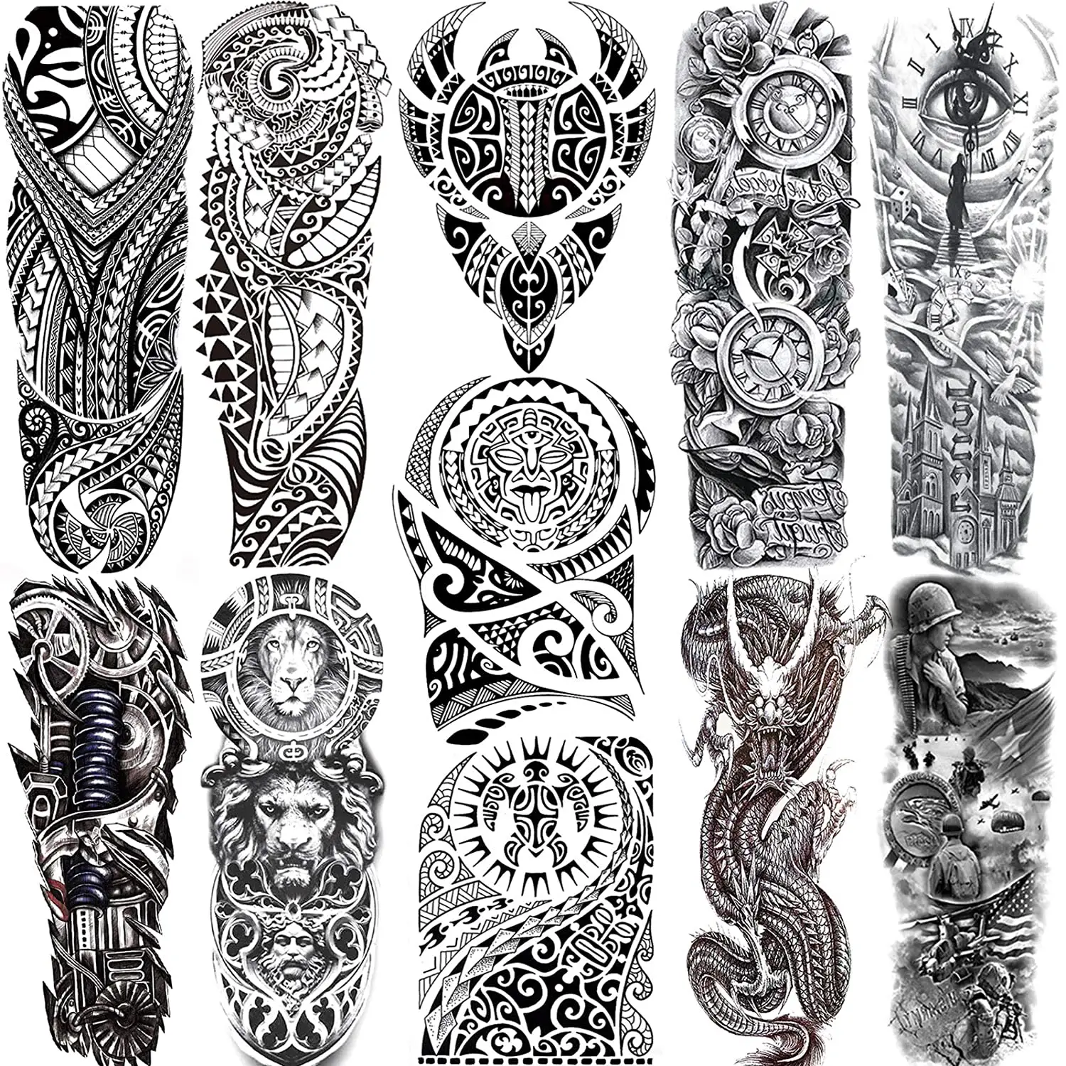 11 Feuilles Maori Tatouage Temporaire Manches Pour Hommes Adultes TiTOK Tortue Manta Étanche Tatouage Plein Bras Manches Pour Les Femmes