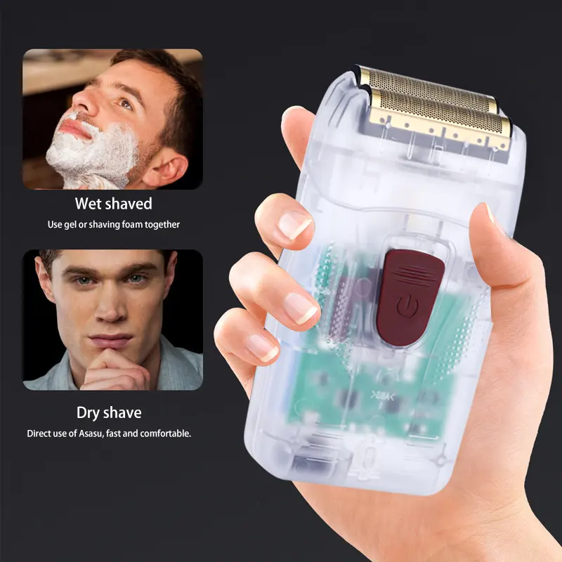 MRY-maquinilla de afeitar eléctrica totalmente transparente, maquinilla de afeitar eléctrica con carga Usb, sin roturas, para Barba húmeda y seca