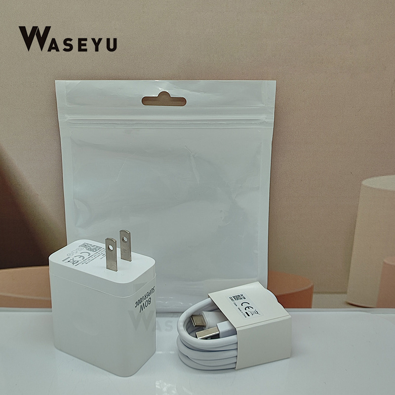 Blanco 80W Enchufe US + Cable Type-C de 1m + Caja