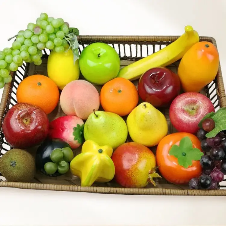 Frutas artificiais em atacado, frutas artificiais em espuma, superfície, decoração, apple, vermelho, laranja, frutas artificiais