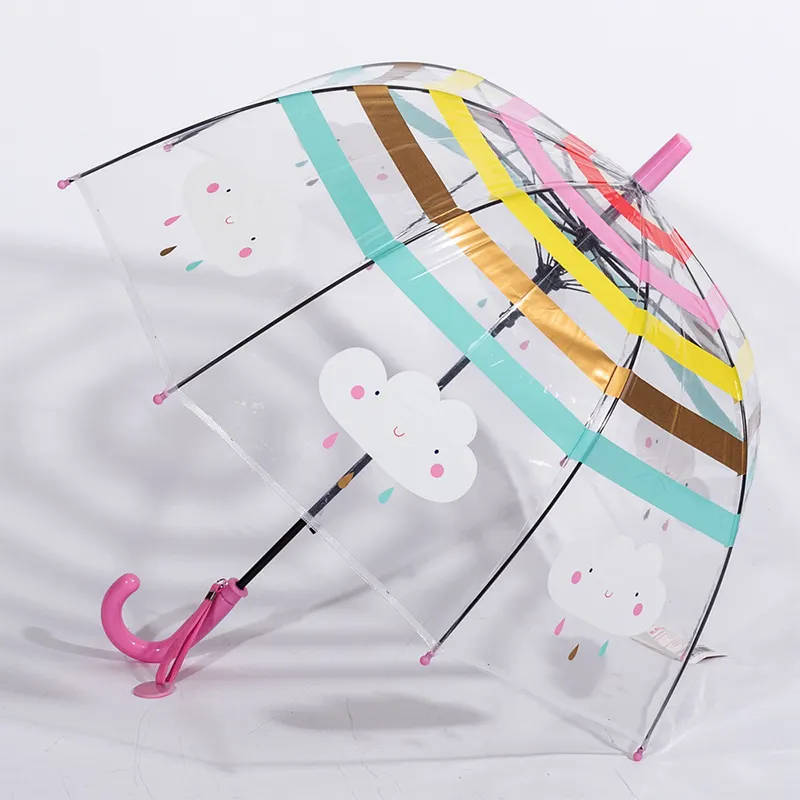 Ombrello arcobaleno trasparente ad arco carino sicurezza nuvola bambini bambini spessore manico lungo ragazzi ragazze asilo ombrello