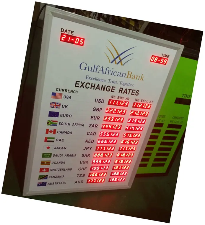 Placa eletrônica com display led, taxa bancária, tela de moeda