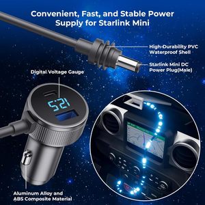 Starlink สายเคเบิลขนาดเล็ก3 in 1ในรถที่ชาร์จไฟ DC อะแดปเตอร์ที่จุดบุหรี่12V-48V พร้อมจอแสดงผลดิจิตอลสำหรับรถบรรทุกและรถยนต์ - Product Image 3
