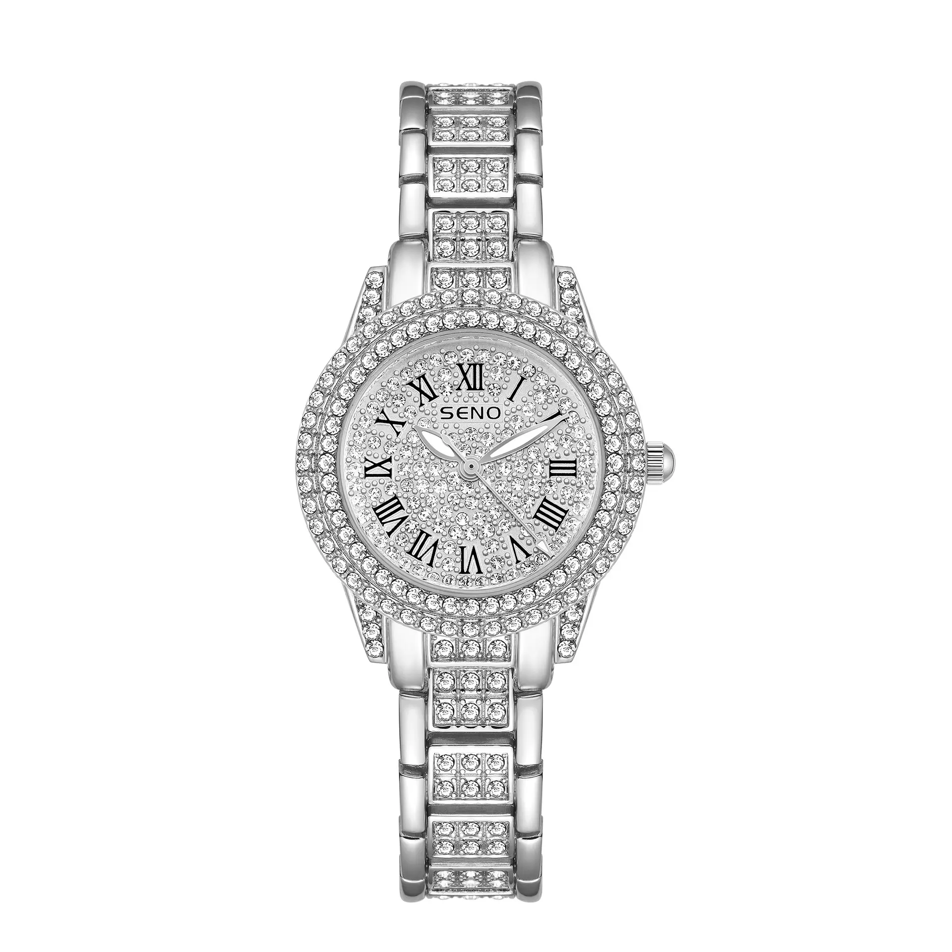 Jam tangan kuarsa wanita berlian penuh modis merek jam tangan wanita mewah bercahaya kedap air tali baja