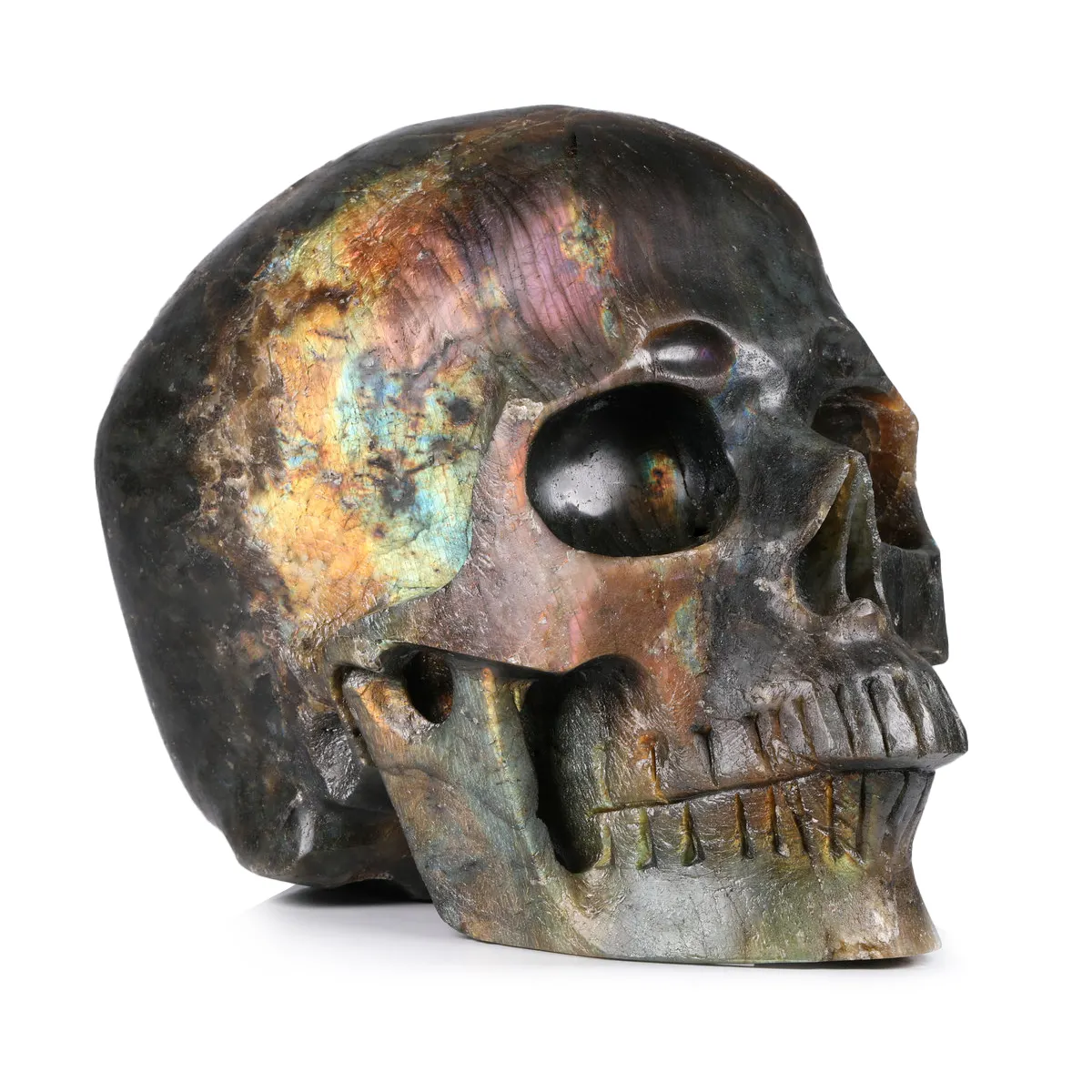 Crâne en cristal sculpté à la Labradorite, superbe accessoire de guérison, très réaliste, 5.0 pouces