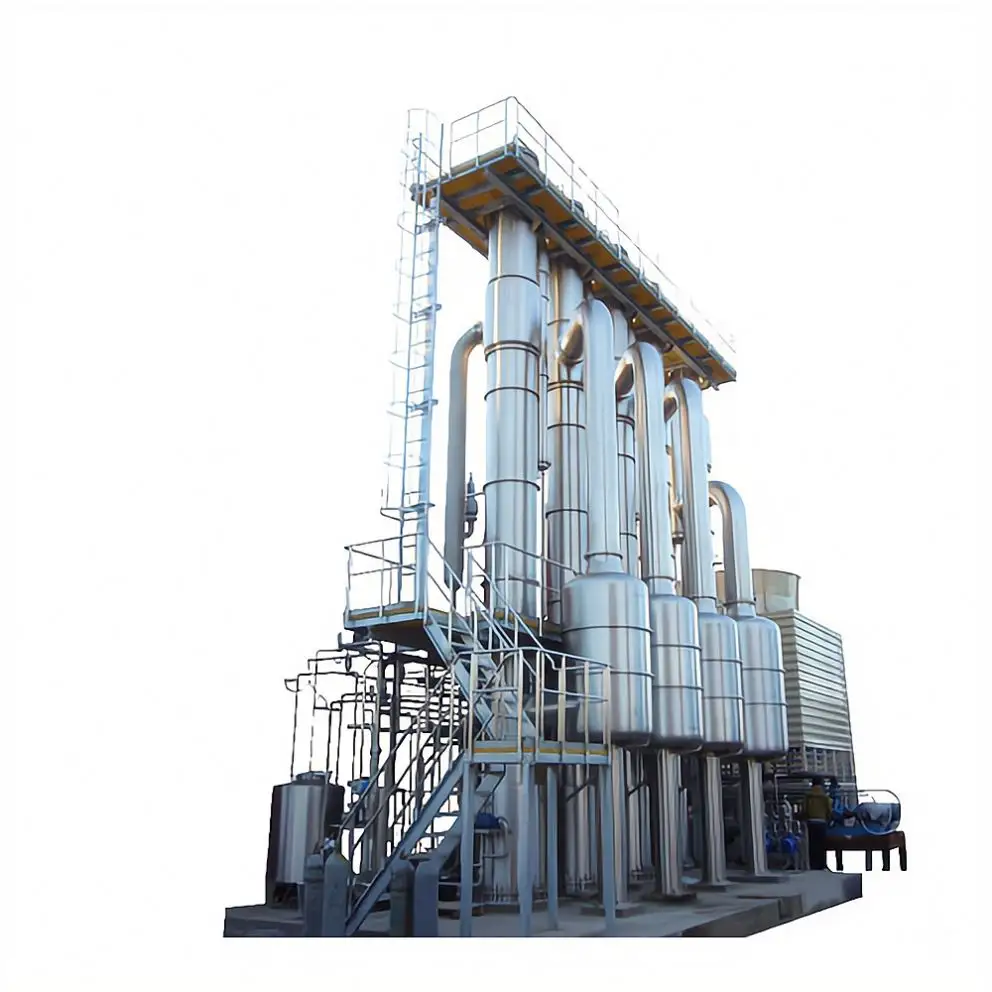 Equipo de destilación Evaporador de película descendente al vacío de etanol fino de efecto múltiple único para leche de aceite usada