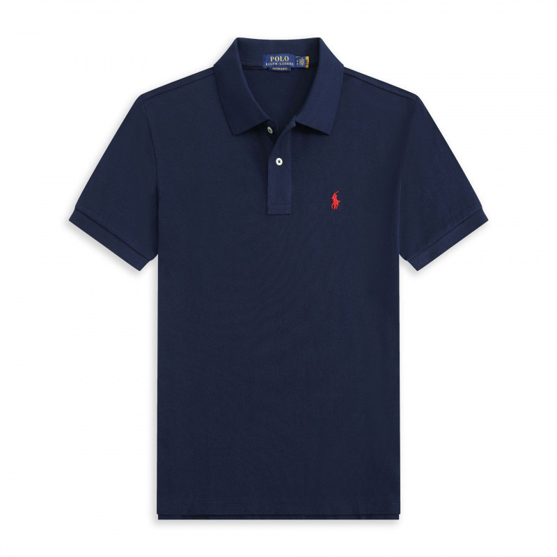Polo bleu marine étiquette rouge