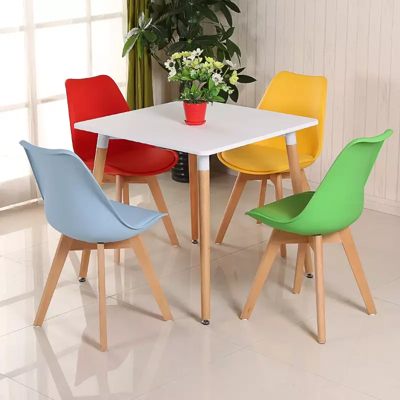 JXT-Juego de comedor moderno, sillas de plástico con pata de madera, diseño escandinavo, barato, venta al por mayor