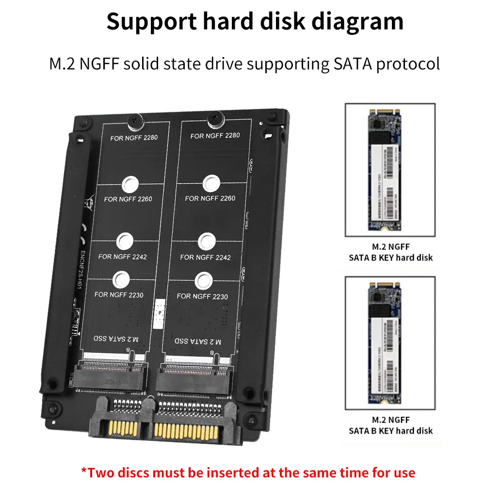 Tishric Double Port M.2 Naar Sata 22pin Adapter Kaart M.2 Ngff Ssd In 2.5in Sata Interface Voor 2230-2280 M2 Ssd