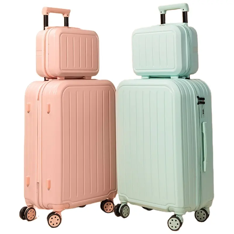 High quality ABS luggage set Customized logo Long distance travel zipper hard shell large trolley case Lightweight suitcase