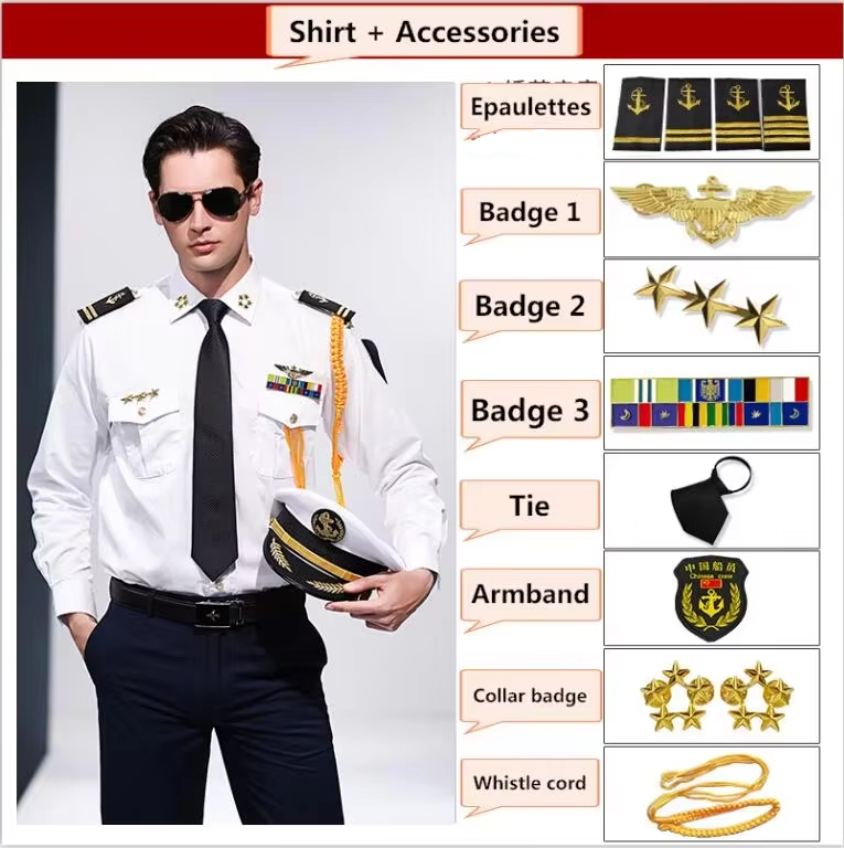 White long sleeve shirt+Black pants sets+Epaulets 2