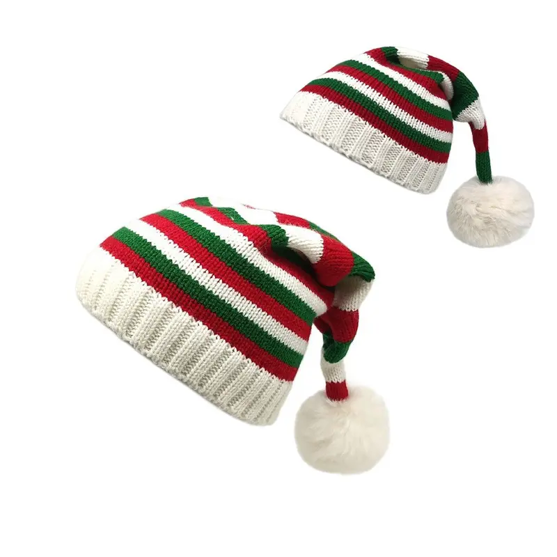2023 Youmite New Coming 2 Styles Chapeau de Noël tricoté d'hiver avec motif imprimé solide Pom en acrylique pour adultes
