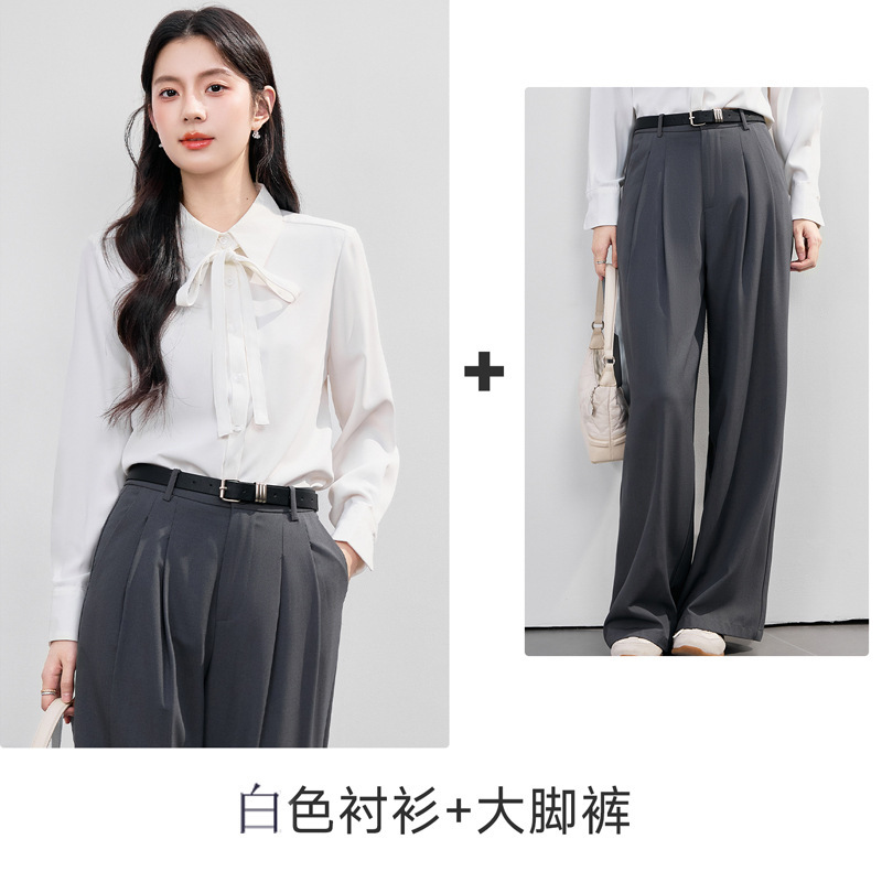 White shirt and wide-leg pants