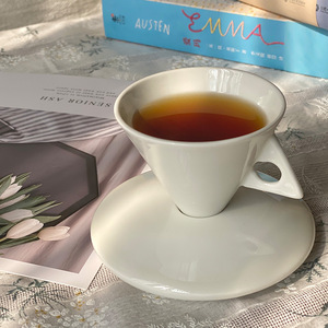 MSH Simple 60ml Vintage Bone China Tri-Cone Ceramic Espresso <strong>Cup</strong> and Saucer Set - Product Image 3