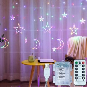 Cadena de luces LED para cortina Star Moon Light con 8 modos de iluminación con temporizador USB remoto/funciona con pilas