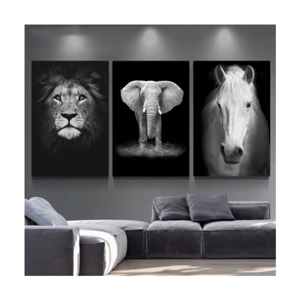 Gajah Kuda Hitam Putih Afrika Di Atas Kanvas Poster Cuadros dan Cetakan Gambar Seni Dinding Skandinavia untuk Ruang Tamu