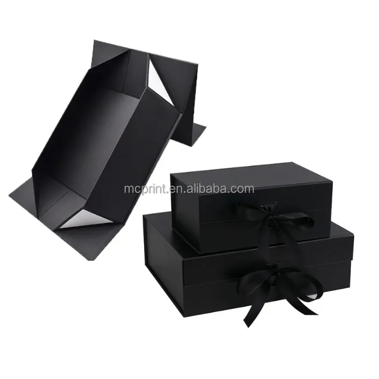 Scatole di carta grandi/grandi all'ingrosso confezione regalo scatola magnetica nera con fiocco in nastro