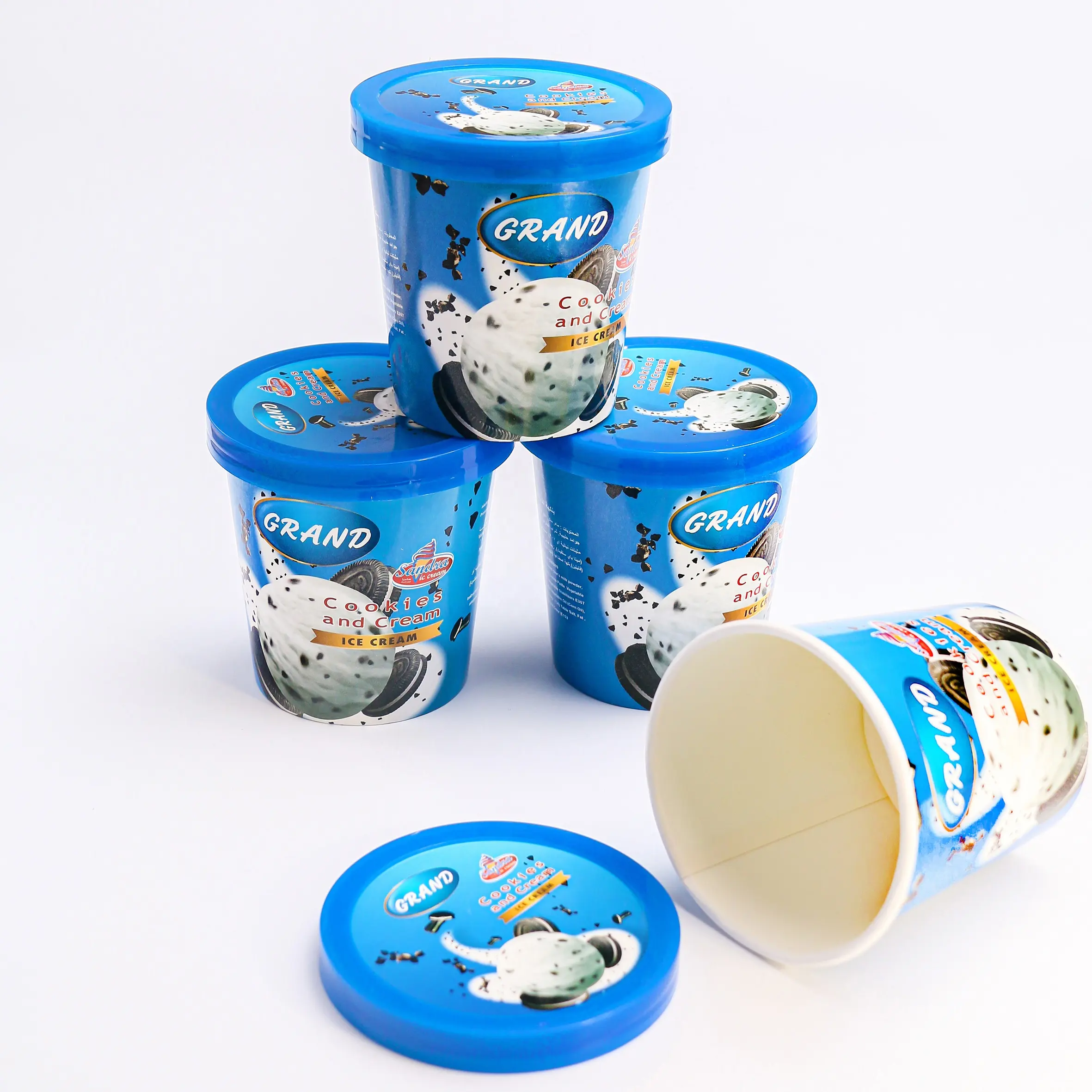 Vasos de papel para helado de cartón impreso personalizado de 5,5 OZ con tapas y cucharas contenedor de helado