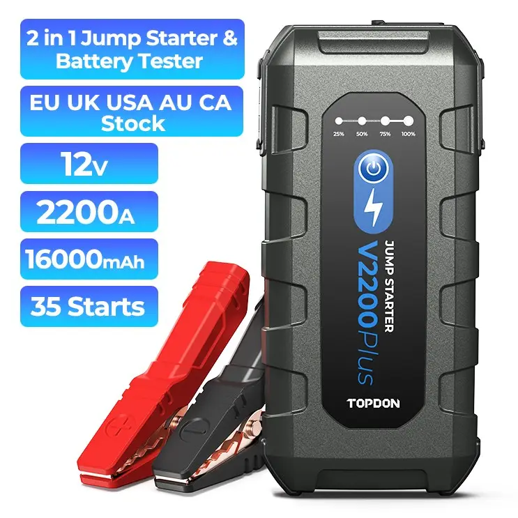 TOPDON America UK Stock V2200Plus 2200A picco 12V portatile d'emergenza Auto Booster batteria Tester Jump Starter Power Bank