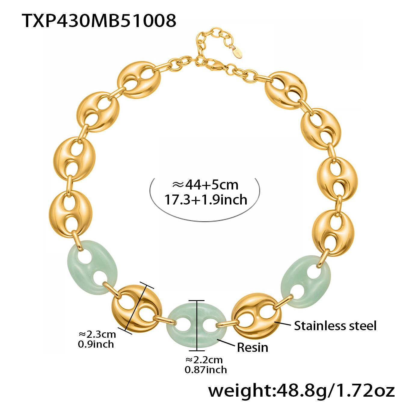 Txp430-สร้อยคอจมูกหมูสีเขียว 44 5ซม