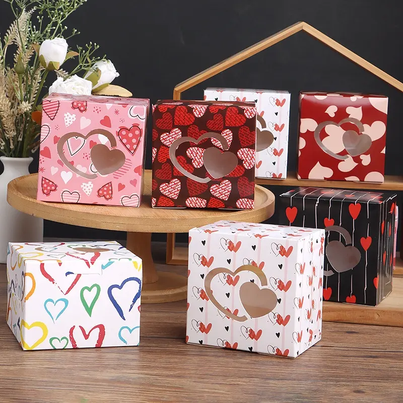 XJHバレンタインデーケーキ用ベーキングボックスミニフードバースデーケーキボックス母の日ラブハートデコレーションケーキパッケージボックス