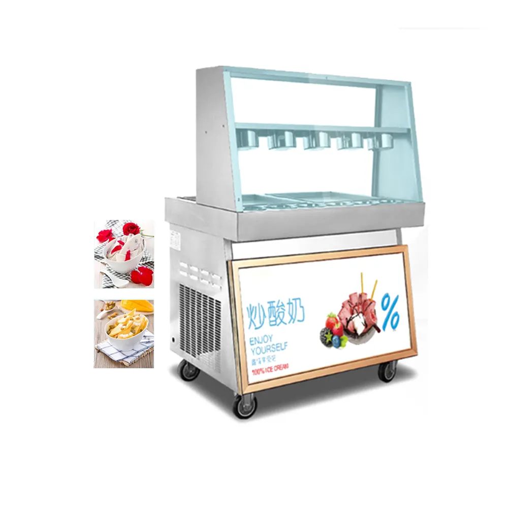 Factory price Thai ice cream roll frozen yogurt machine single pot single pressure type ice cream stir-fry machine