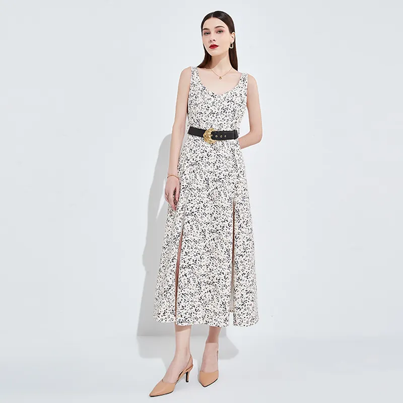 Customized Styles Women's Floral Printing Casual Elegant Long Dress with Belt