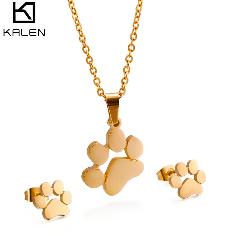 Conjunto de joyería con forma de pata de oso, collar y pendientes de oro auténtico de 18K galvanizado