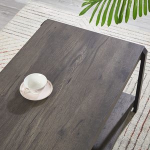 乡村木材和金属灰色茶几，带储物架，适合家庭或厨房边桌使用 - Product Image 3