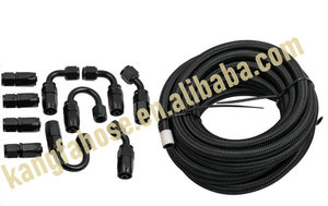 16ft <strong>AN6</strong> Nylon Braided Rubber Fuel <strong>Hose</strong> and Black <strong>Hose</strong> End Fittings Adapter Kit