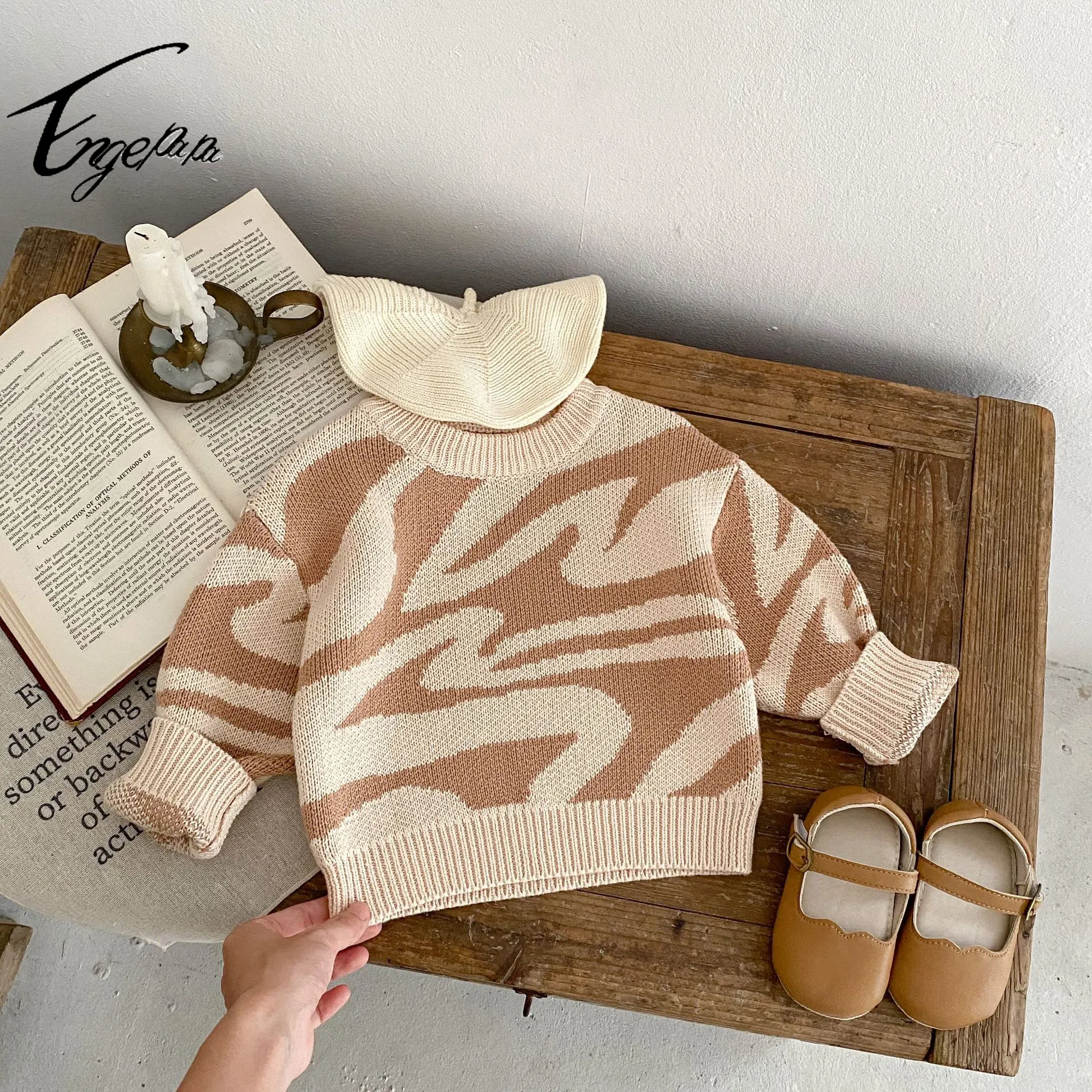 Engepapa otoño recién nacido moda jacquard pulóver ropa de punto infantil bebé niño suéter de algodón