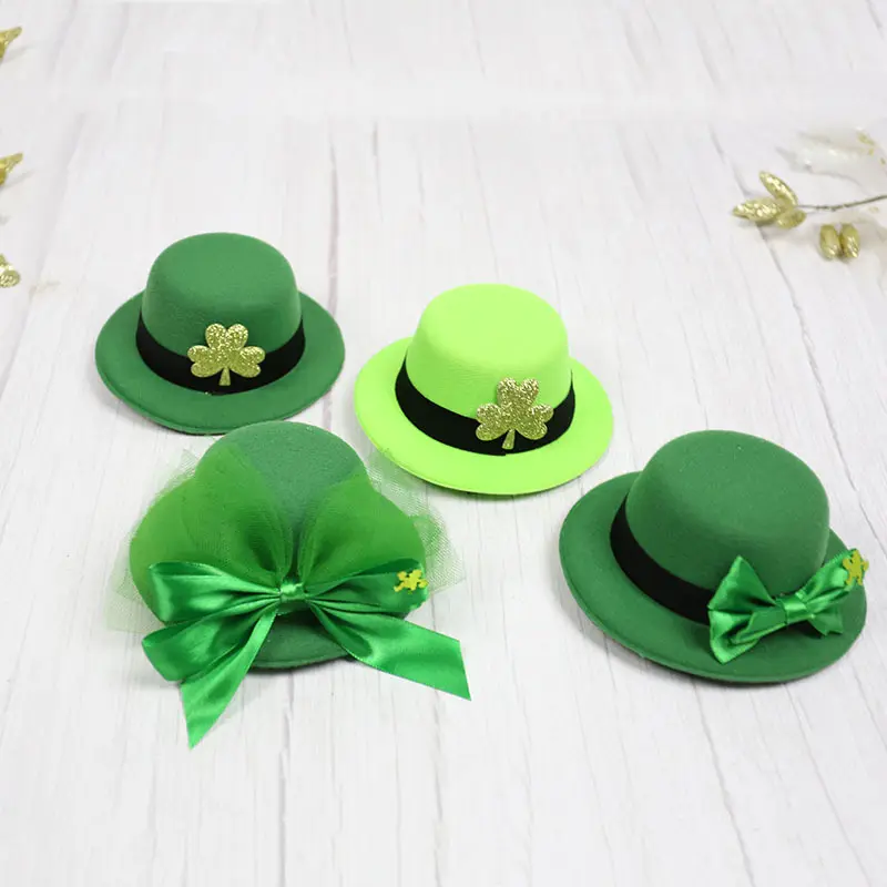 Gran oferta 2024, sombrero de copa para fiesta del Día de San Patricio para mujer, horquilla para el día irlandés, accesorios para el pelo de trébol, Mini sombrero de copa