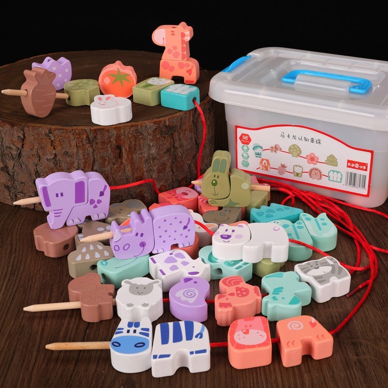 Macaron cognitive beads 03 (farm + animals) plastic box