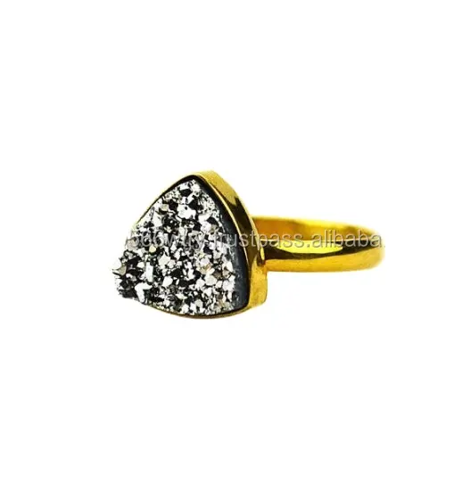 Gioielli da donna placcati oro 24k alla moda argento Druzy 10 MM anello triangolare