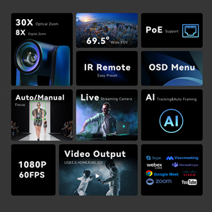 Hệ thống phát trực tiếp chuyên nghiệp ai theo dõi tự động 20x/30x zoom NDI PoE PTZ camera với bộ điều khiển cần điều khiển để phát sóng trực tiếp - Product Image 3