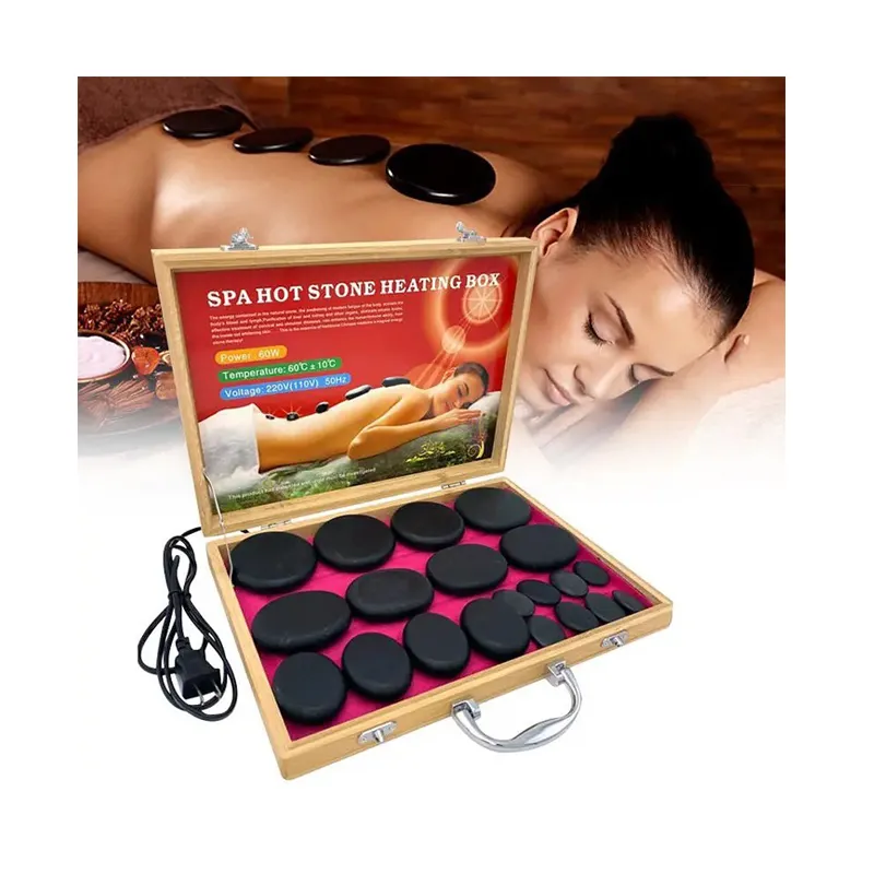 Natürliche Energie Heißesteine Massagewärmer-Set mit 20 Stücken Steine Spa Steinheizung-Set