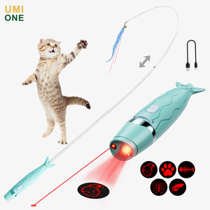 Bâton rétractable avec impression de logo personnalisée baguette magique en plumes de chat jouet pointeur <span class=keywords><strong>laser</strong></span> rechargeable kits de jouets interactifs LED pour chat - Product Image 1