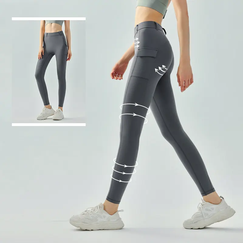 Kustom Logo bergaya nyaman celana Yoga wanita ketat pinggang tinggi pakaian olahraga ramping kantong kebugaran legging