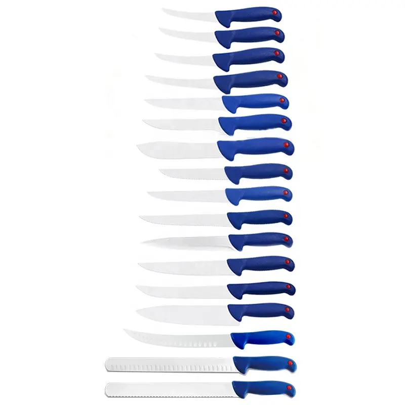 Bán buôn sắc nét trong kho cá fillet Knife Set cho boning skinning butcher cắt với PP màu xanh xử lý cá fillet Knife Set