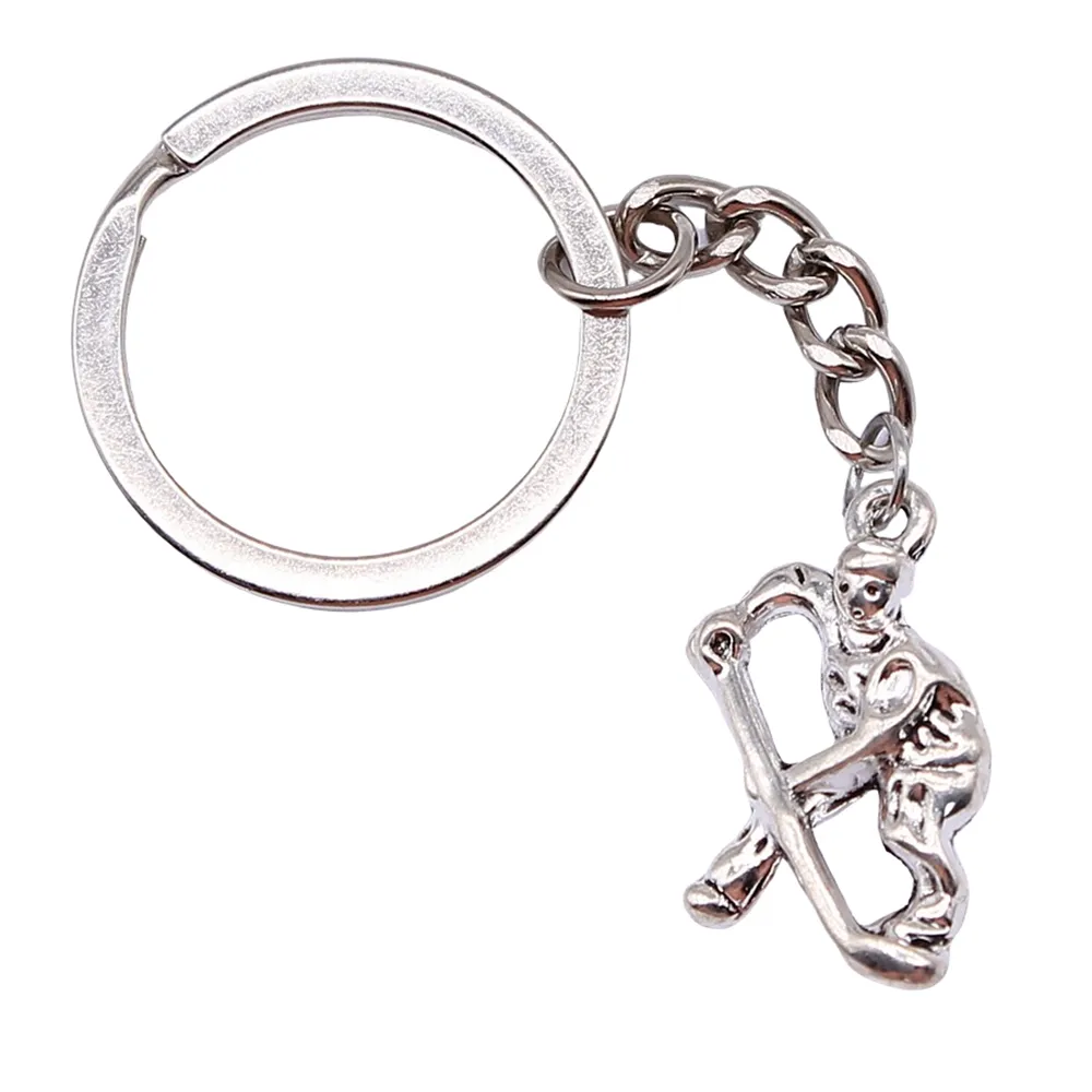 WYSIWYG 25x16mm Antique Silver Plated Antique Bronze Plated Zinc Alloy Hockey Players Key Chain Souvenirs Gift P1-ABD-C10166